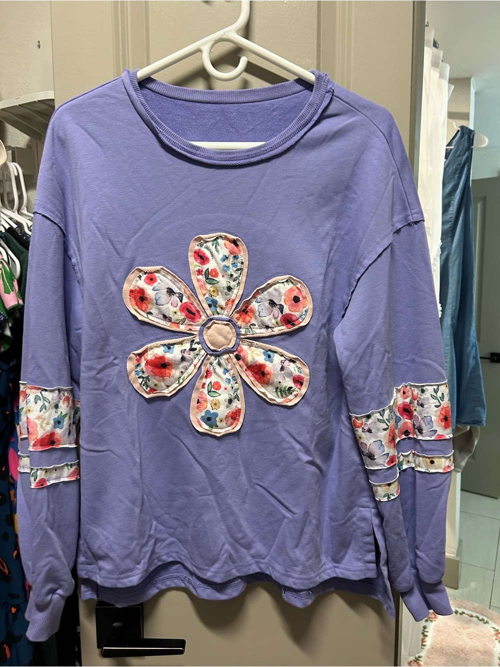 Lavender Floral Applique Long Sleeve Top